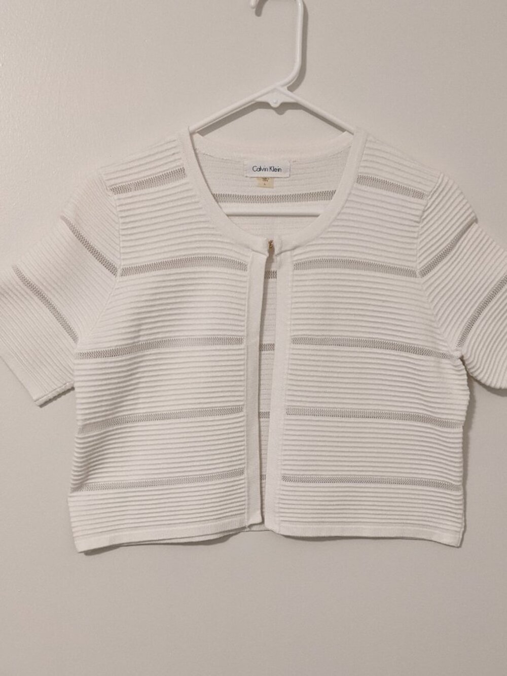 Calvin Kline NWOT Women's Cropped Cardigan Shrug  Bolero Sz L SS Ribbed White
